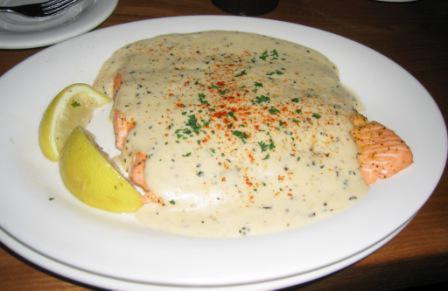 pink salmon in a creamy sauce baked in the oven