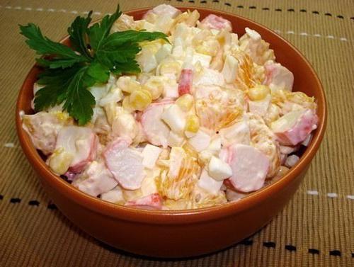 Salad with orange and crab sticks - original recipes