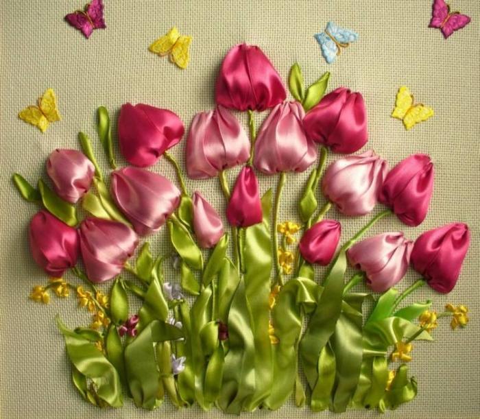 Embroidering flowers with ribbons is an entertaining activity and a wonderful hobby