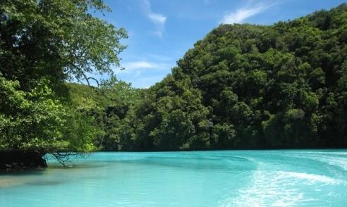 The islands of Palau in the Pacific Ocean